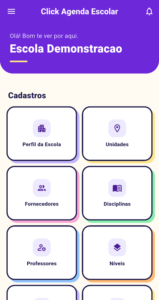 Tela do aplicativo ClickAgendaEscolar: Gestão no bolso