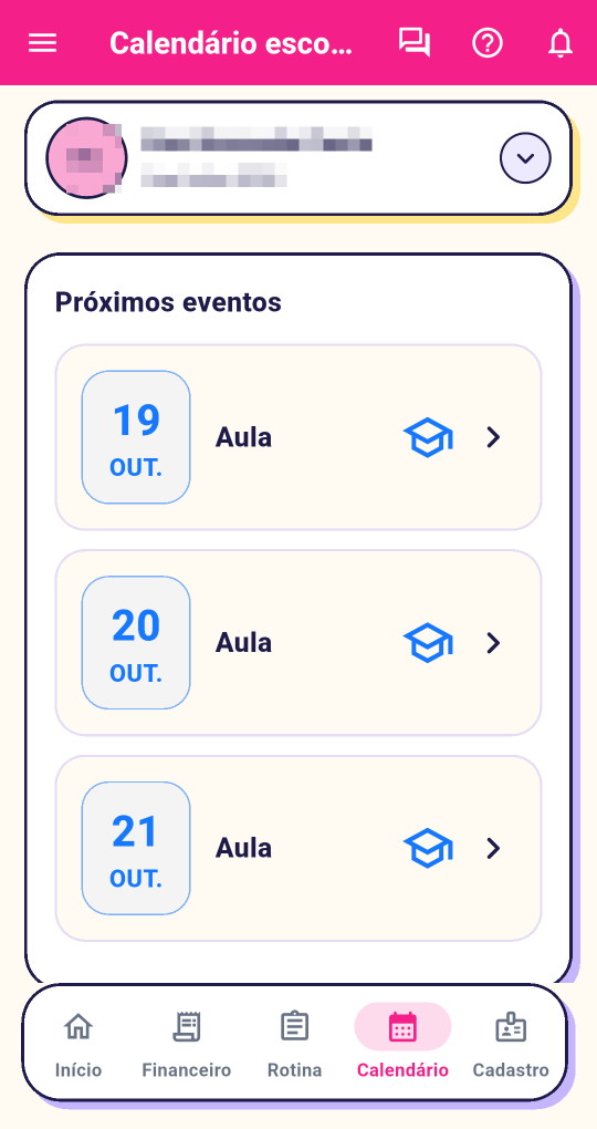 Tela do aplicativo ClickAgendaEscolar: Nenhuma data esquecida