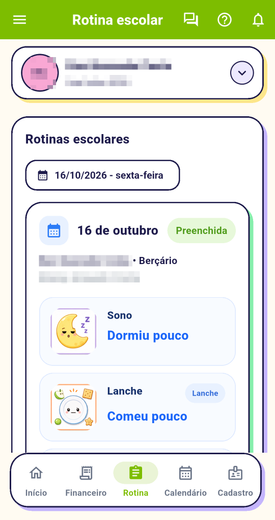 Tela do aplicativo ClickAgendaEscolar: Como foi o dia